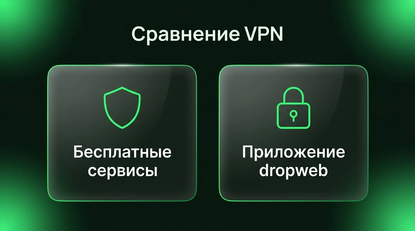 Сравнение небезопасных бесплатных VPN-сервисов с официальным приложением dropweb.